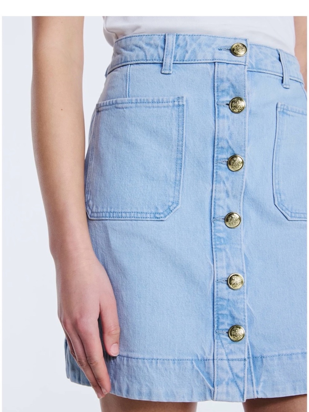 NWT Free Assembly Denim Button Front Mini Skirt Light Wash Gold Womens Size 2 - Picture 11 of 11